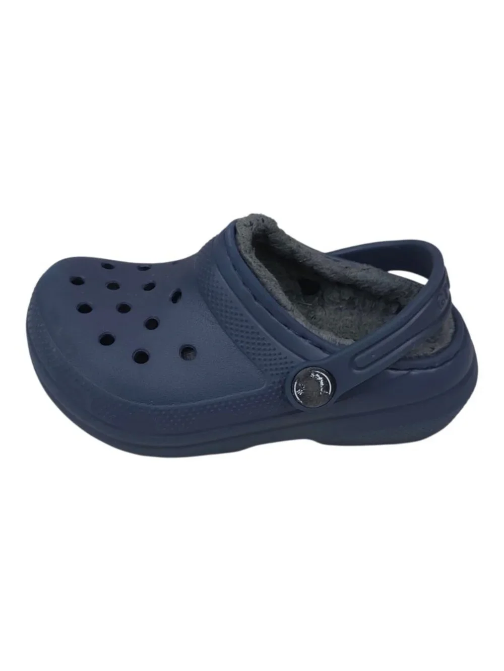 Crocs Clogs Kids Size C8 Fuzzy Lined Classic Clog Slip-On Shoes Navy Blue 7.5 in